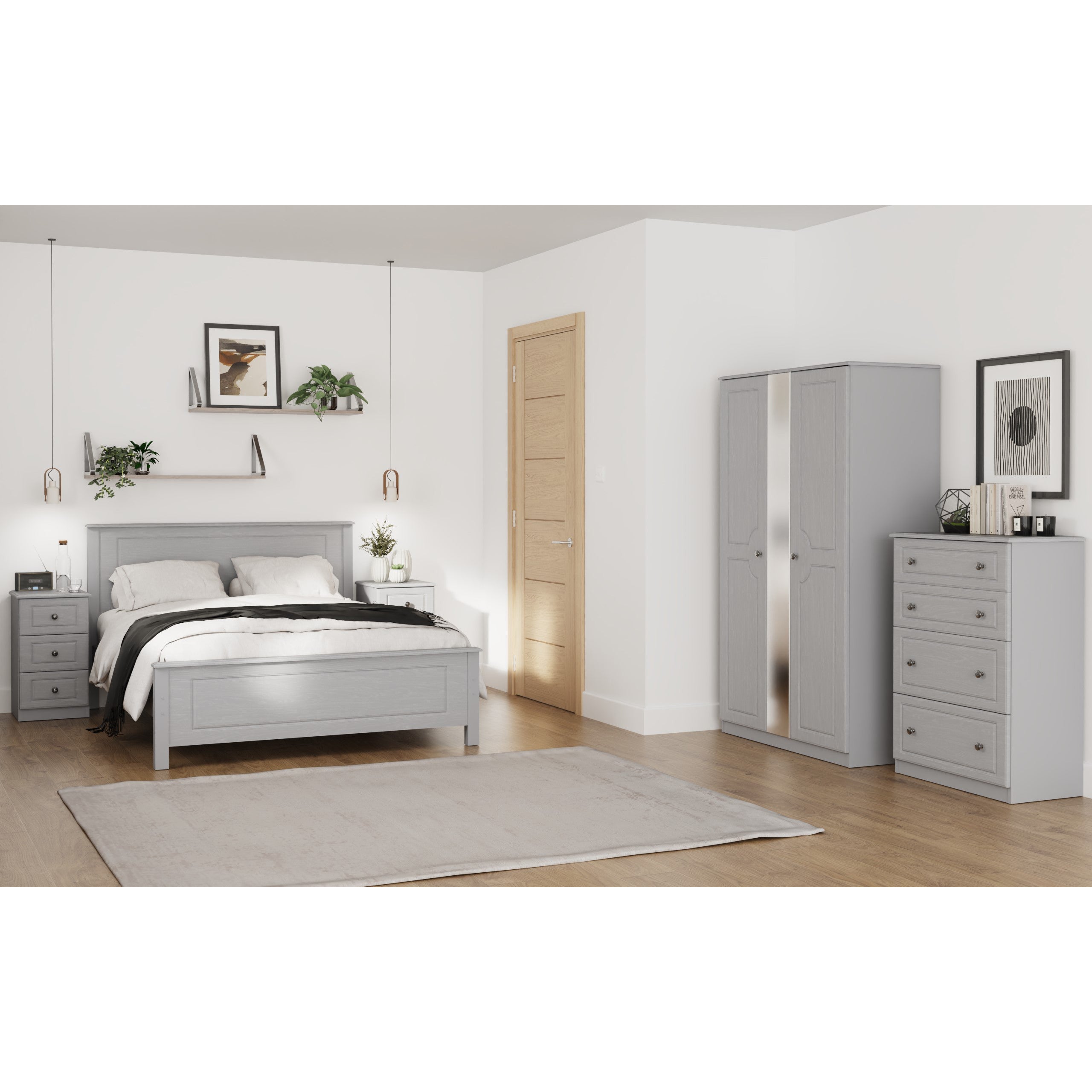Grey Ash 3ft 2 Drawer Mirrored Wardrobe