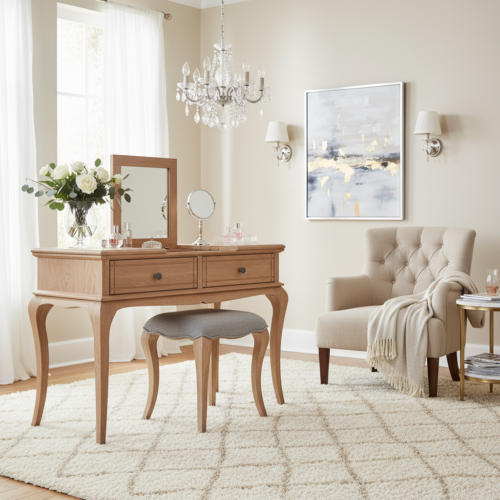 Seine Dressing Oak Table | Mirror | Stool
