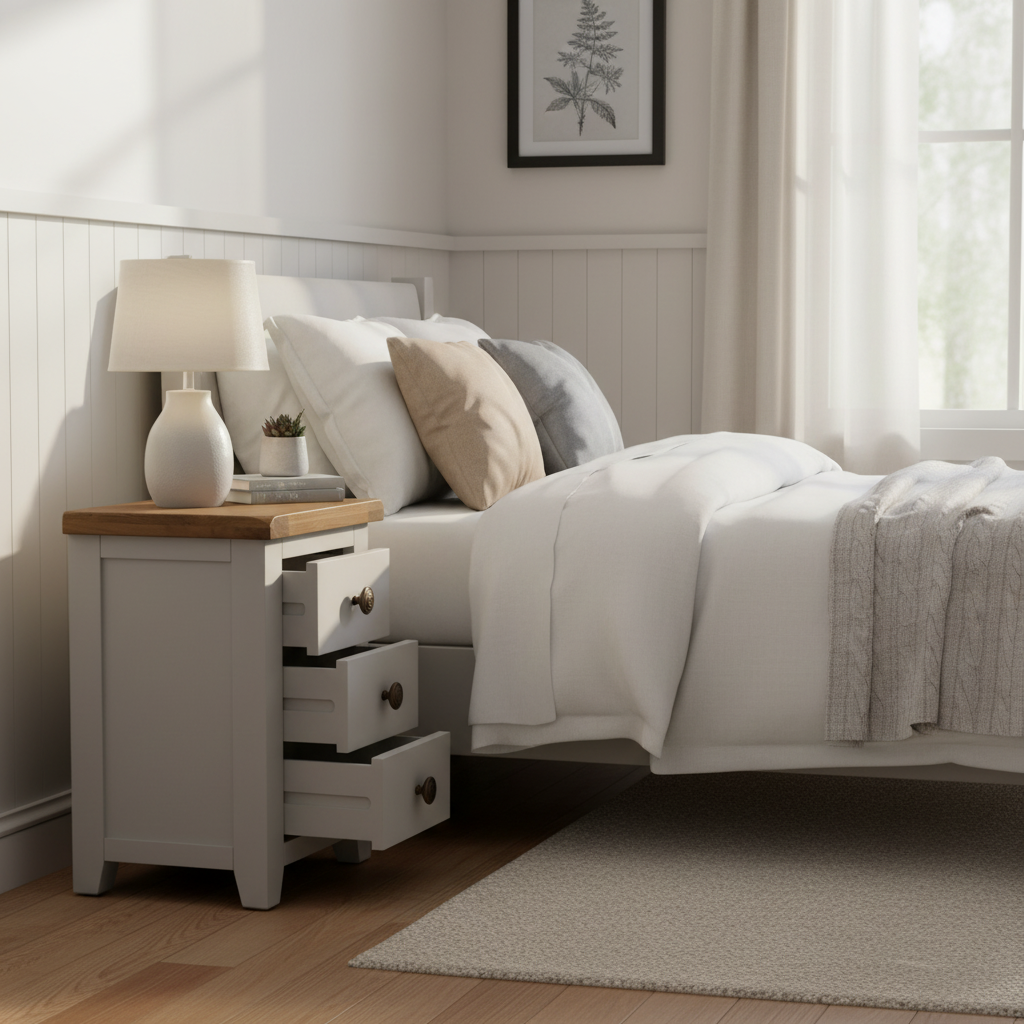 Skellig Oak 3 Drawer Bedside Cabinet