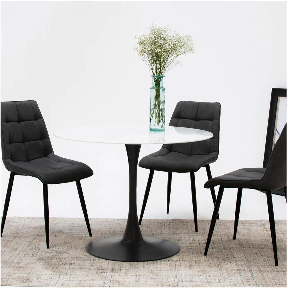 Circe White Marbled Glass Round Dining Table