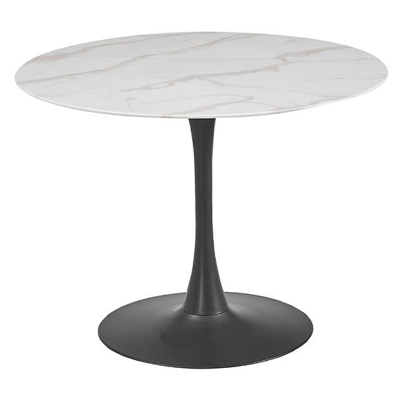 Circe White Marbled Glass Round Dining Table