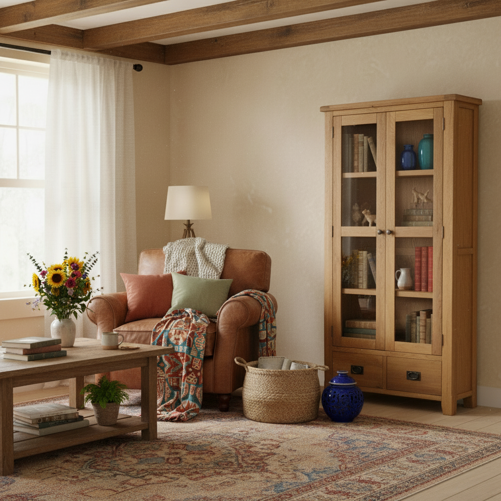 Saoirse Oak 2 Door Glass Display Cabinet