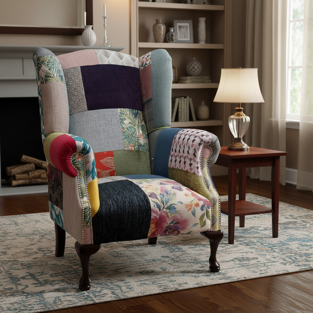 Queen Anne Patchwork Wing Chair