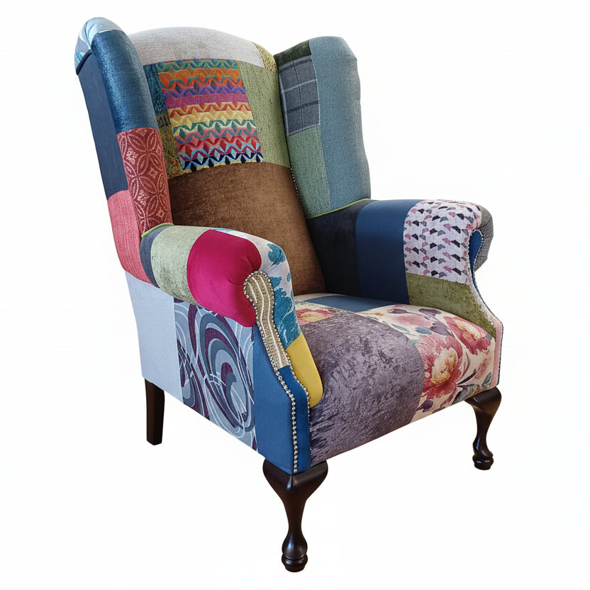 Queen Anne Patchwork Wing Armchair
