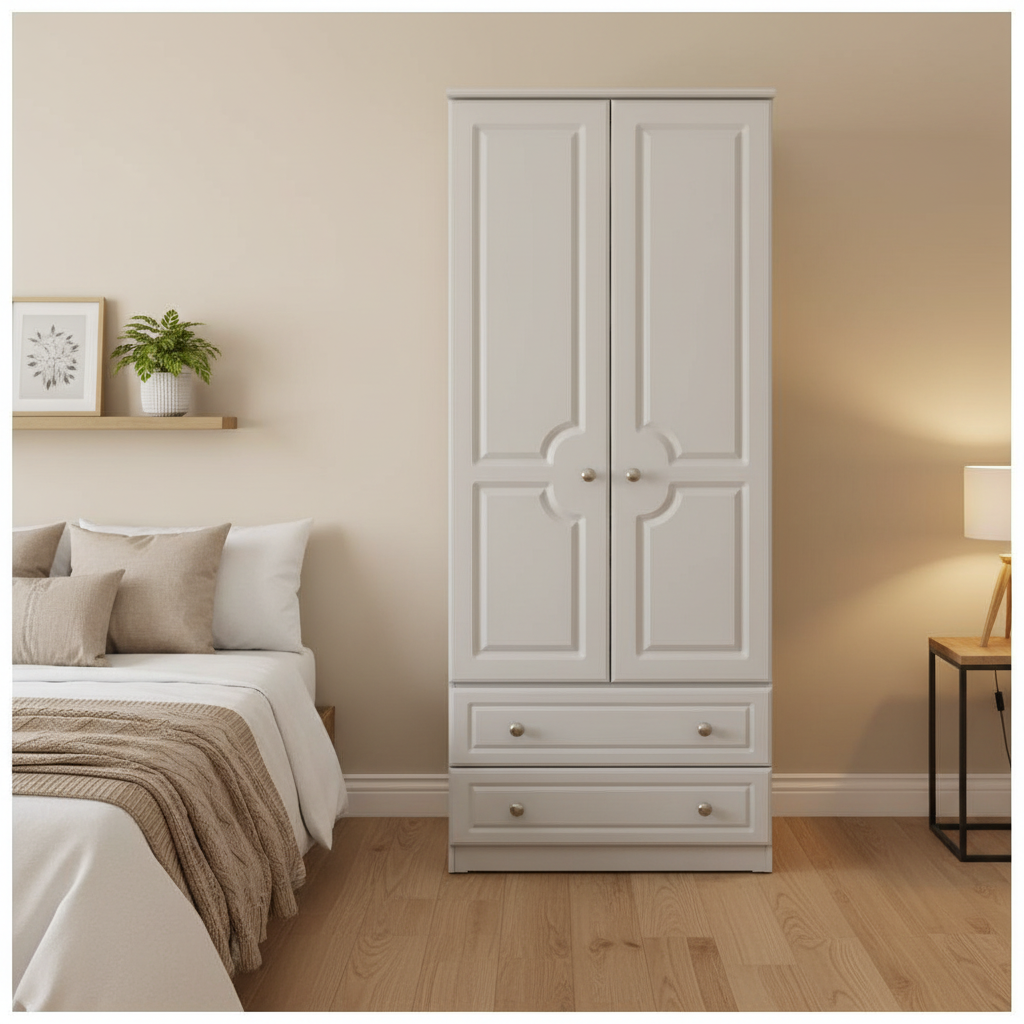 Grey Ash 2ft6 Two Drawer Wardrobe