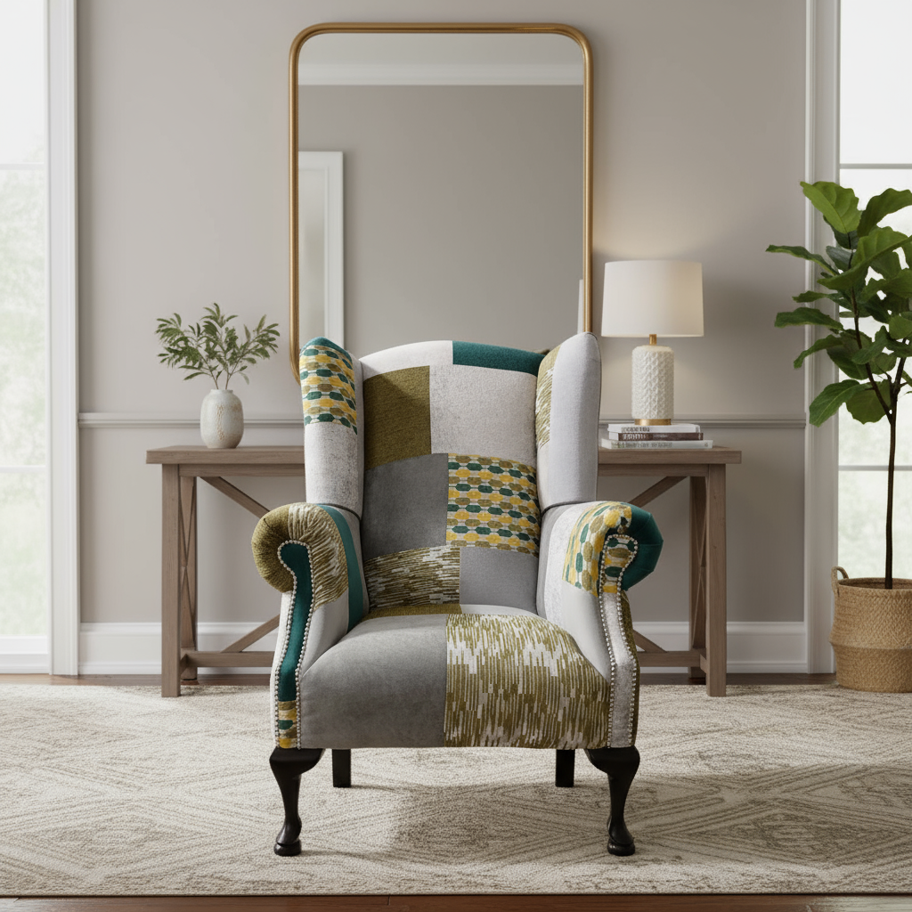 Queen Anne Patchwork Wing Chair