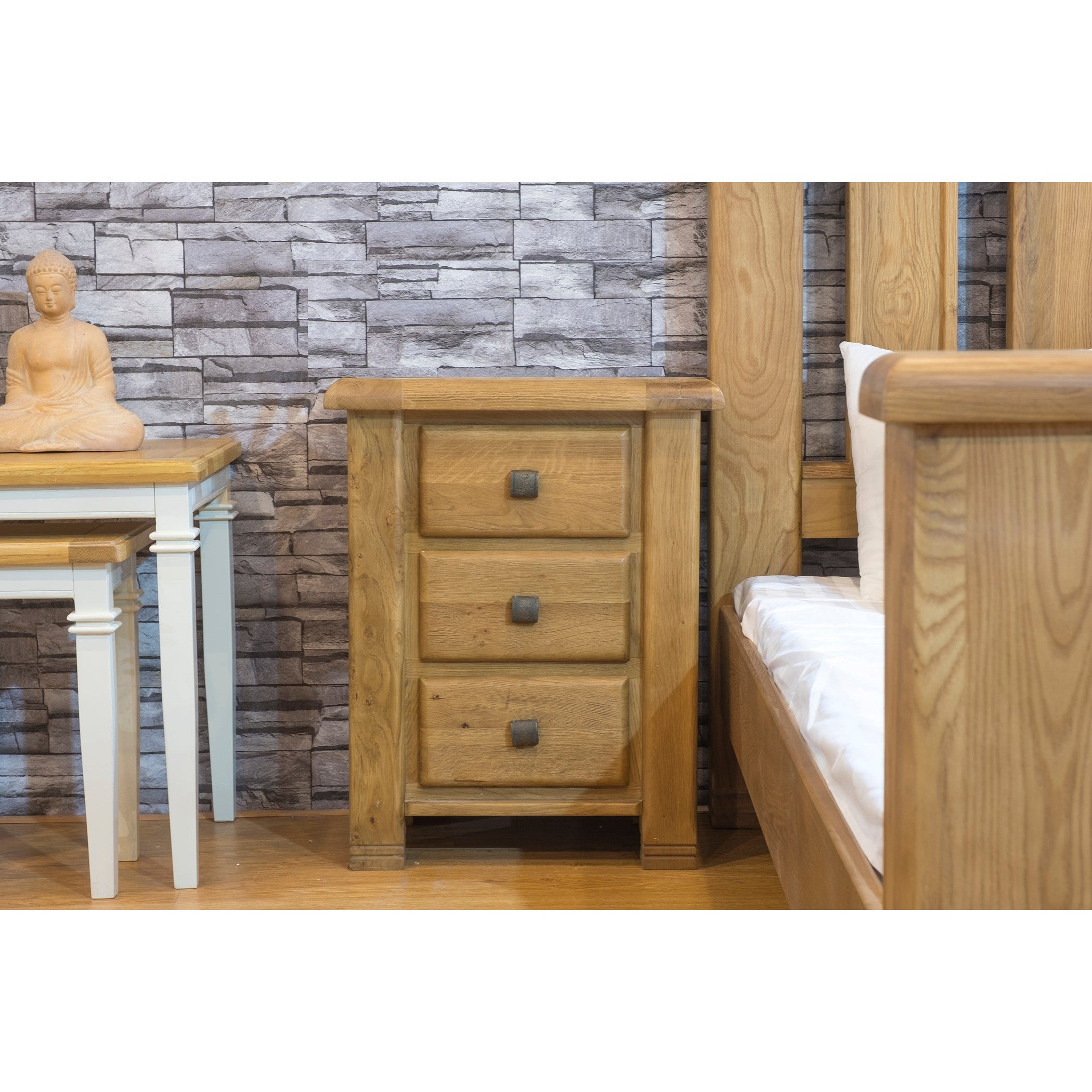 Providence Oak 3 Drawer Bedside Locker