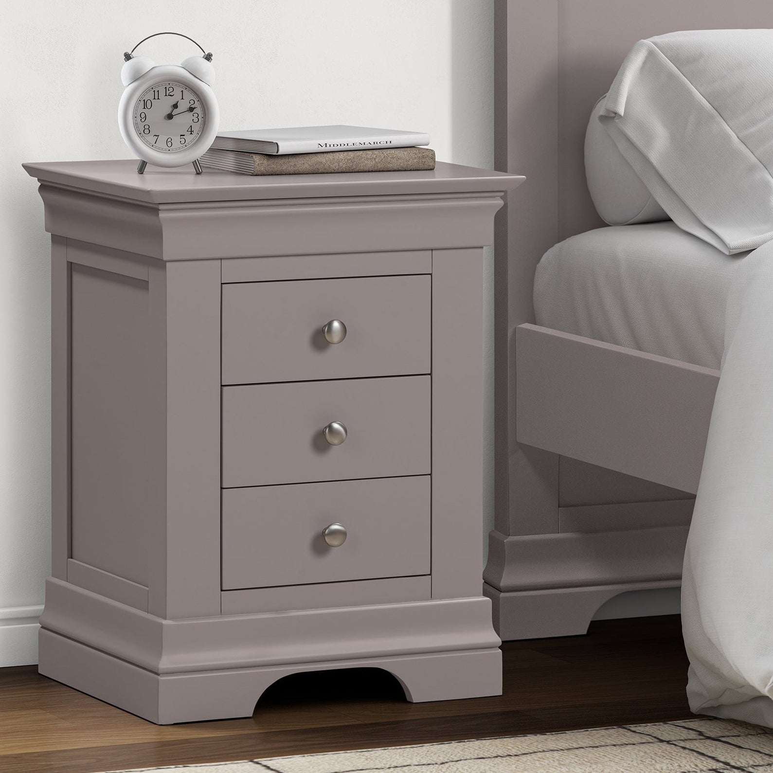 Province 3 Drawer Bedside Locker - Grey