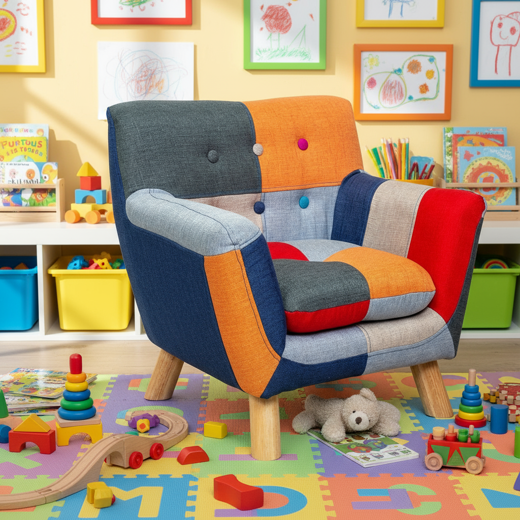 Annah Linen Patchwork Multicolour Kids Armchair