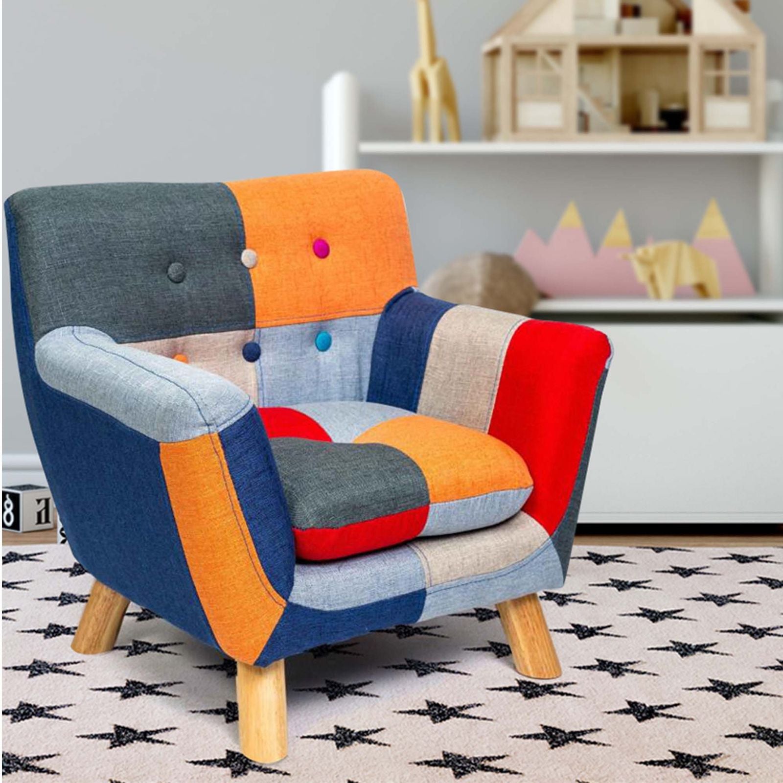 Annah Linen Patchwork Multicolour Kids Armchair