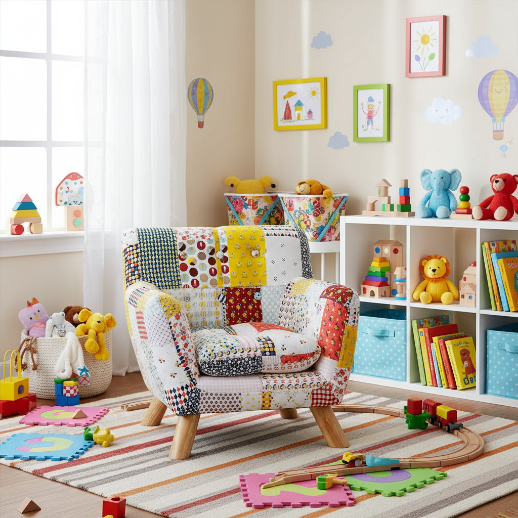 Annah Linen Patchwork Floral Kids Armchair