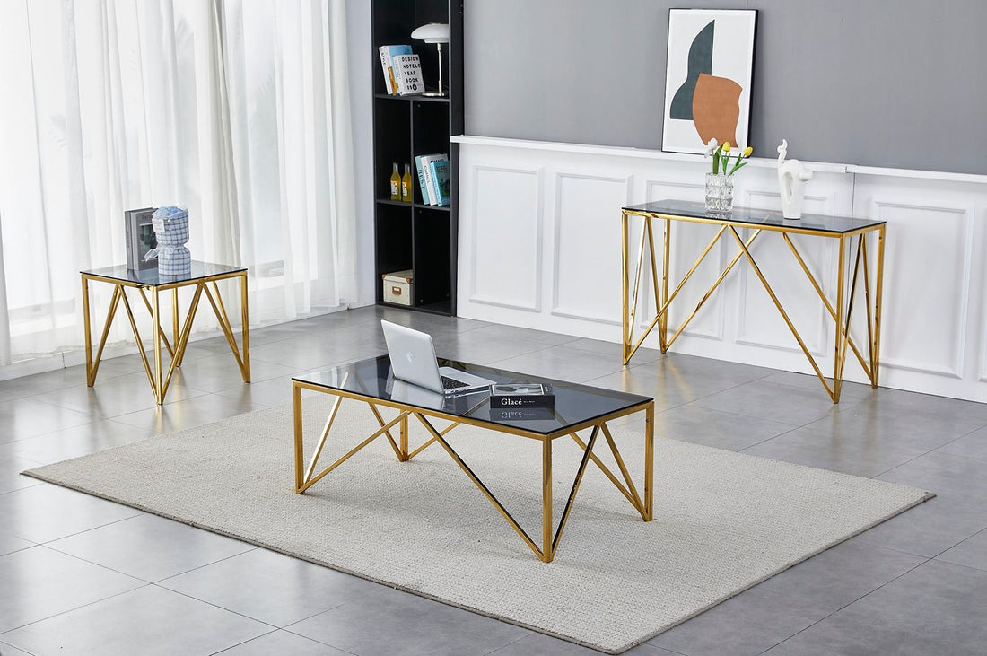 Allure Lamp Table - Blue | Grey Smoked Glass & Classic Gold Metal Frame Gallery Image