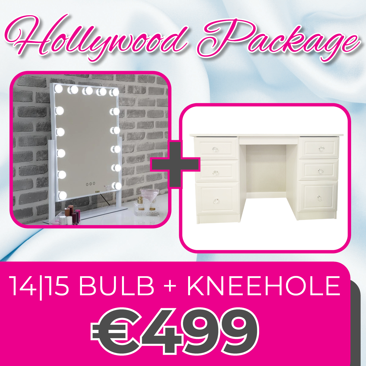 Hollywood 14/15 Bulb Mirror & Kneehole