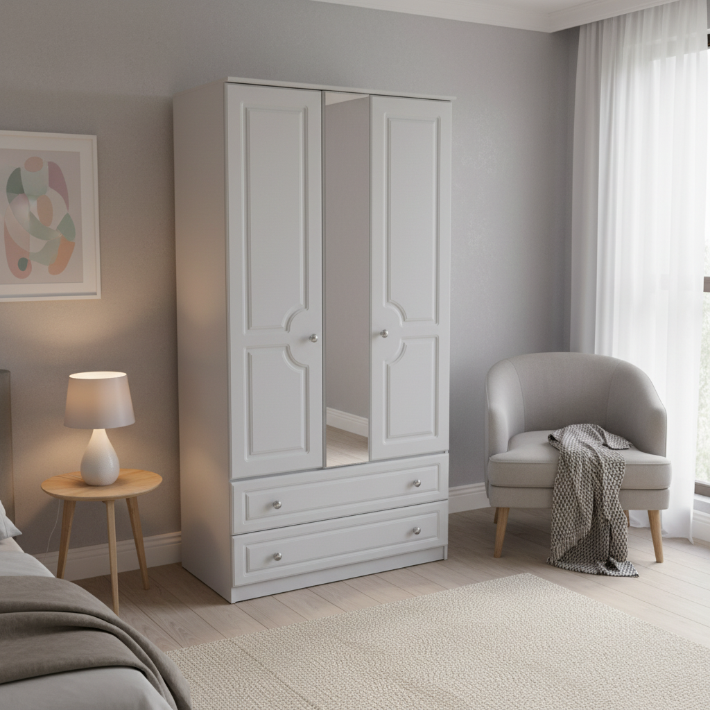 Grey Ash 3ft 2 Drawer Mirror Wardrobe