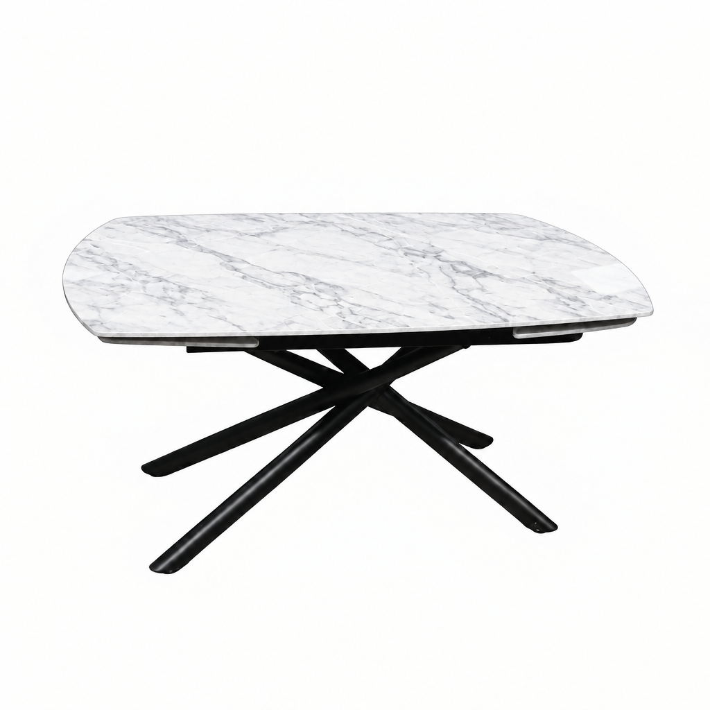 Astrid White Gloss Marble Ceramic Dining Table - 140 to 200cm