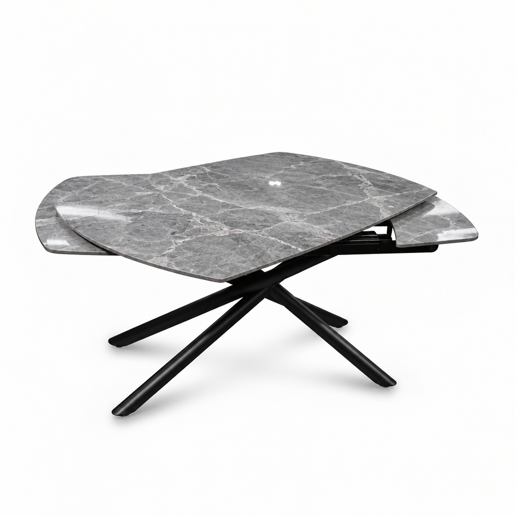 Astrid Grey Gloss Marble Ceramic Dining Table - 140 to 200cm