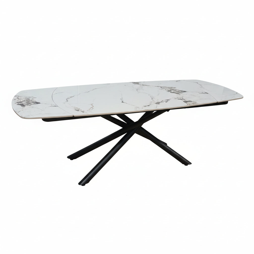 Astrid Gloss Marble Ceramic Dining Table - 140 to 200cm