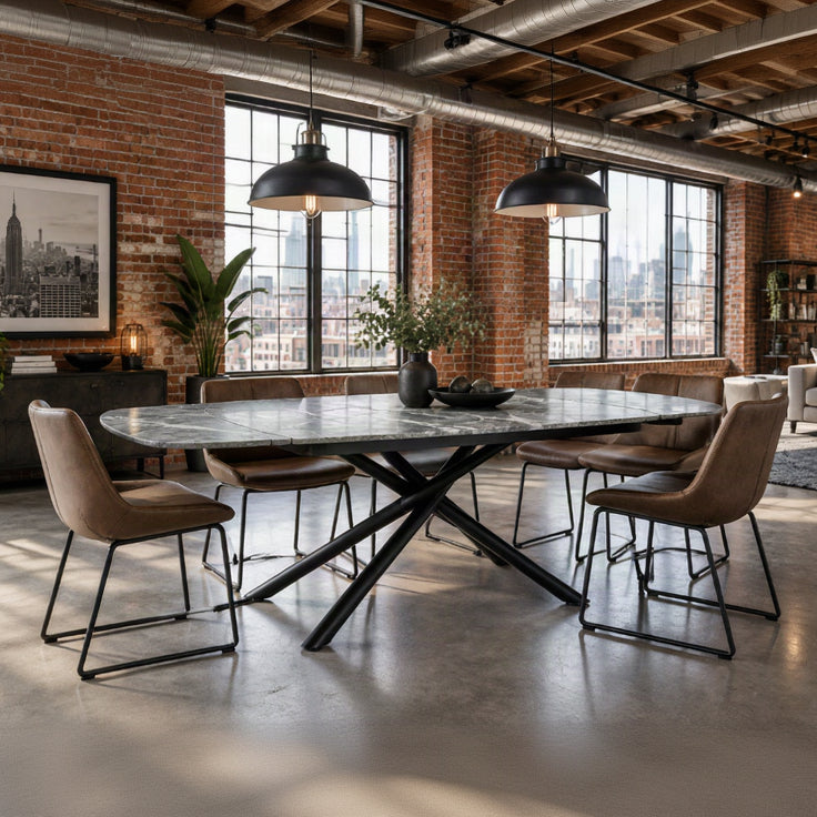 Astrid Grey Gloss Marble Ceramic Dining Table - 140 to 200cm