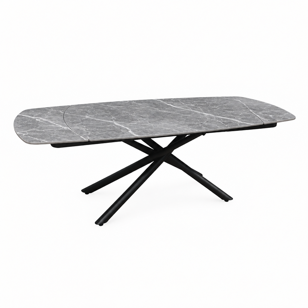 Astrid Grey Gloss Marble Ceramic Dining Table - 140 to 200cm