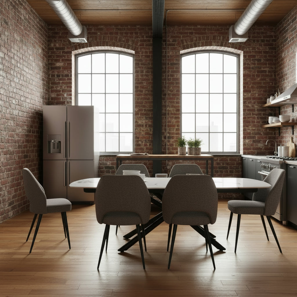 Astrid Gloss Marble Ceramic Dining Table - 140 to 200cm