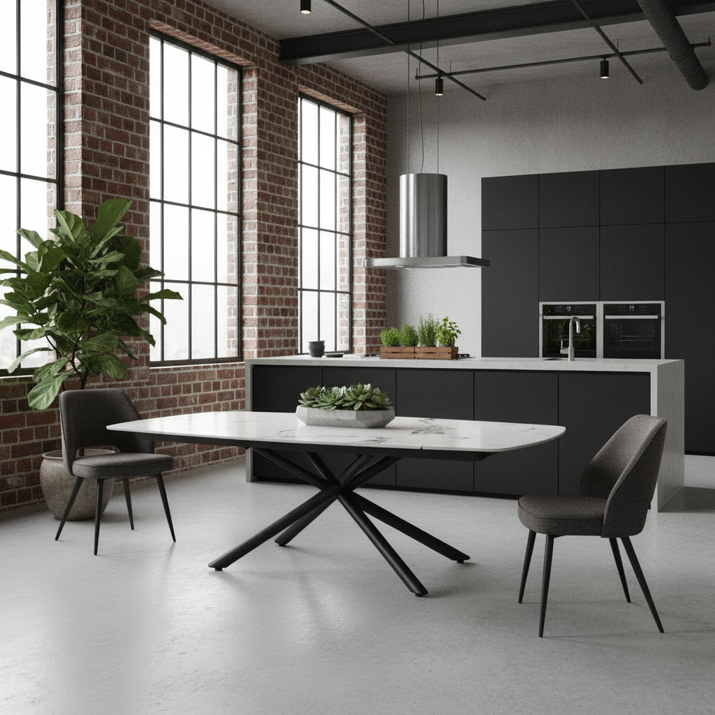 Astrid Gloss Marble Ceramic Dining Table - 140 to 200cm