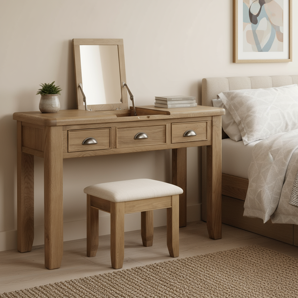 Hodson Oak Dressing Table | Stool | Mirror