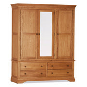Wooden wardrobe with two doors and four drawers on a white background