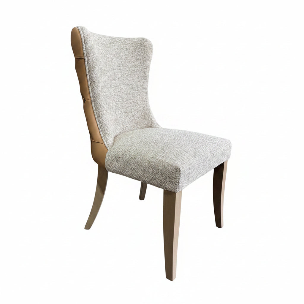 Duke Tan PU Leather | Beige Fabric Dining Chair