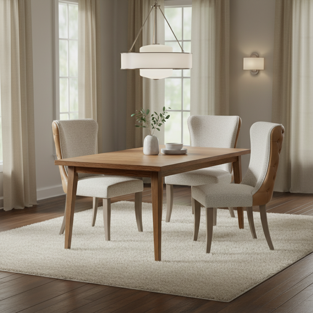 Duke Tan PU Leather | Beige Fabric Dining Chair