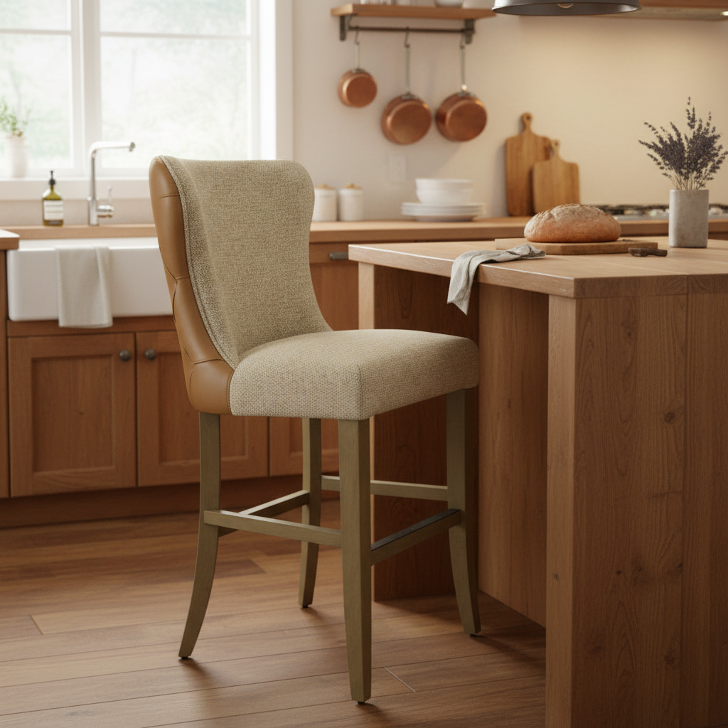 Duke Tan PU Leather | Beige Fabric Counter Stool