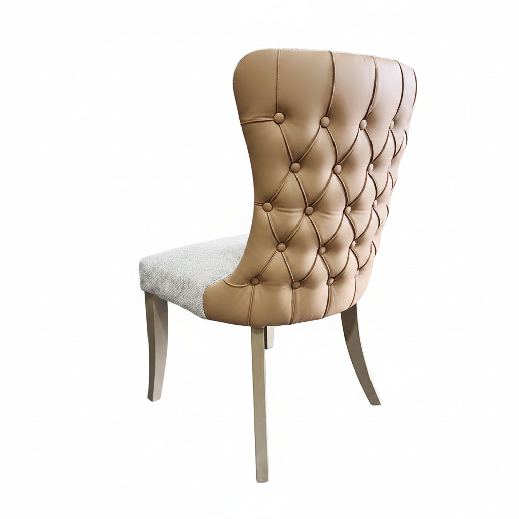 Duke Tan PU Leather | Beige Fabric Dining Chair
