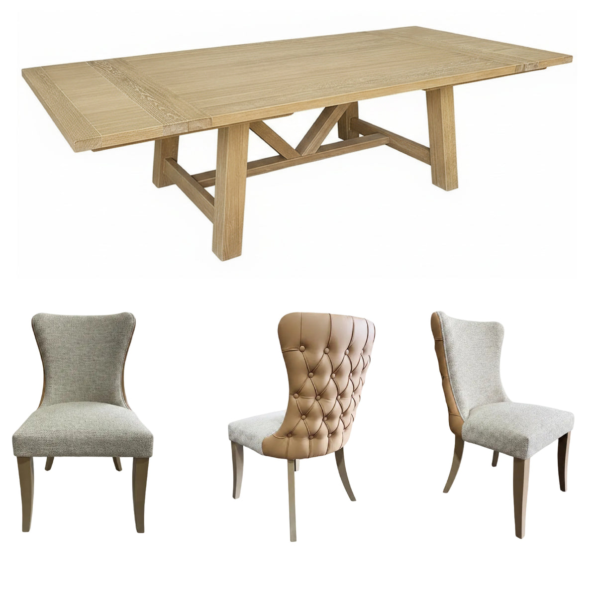 Kiev 2.0m Dining Table & 6 Duke Beige Chairs
