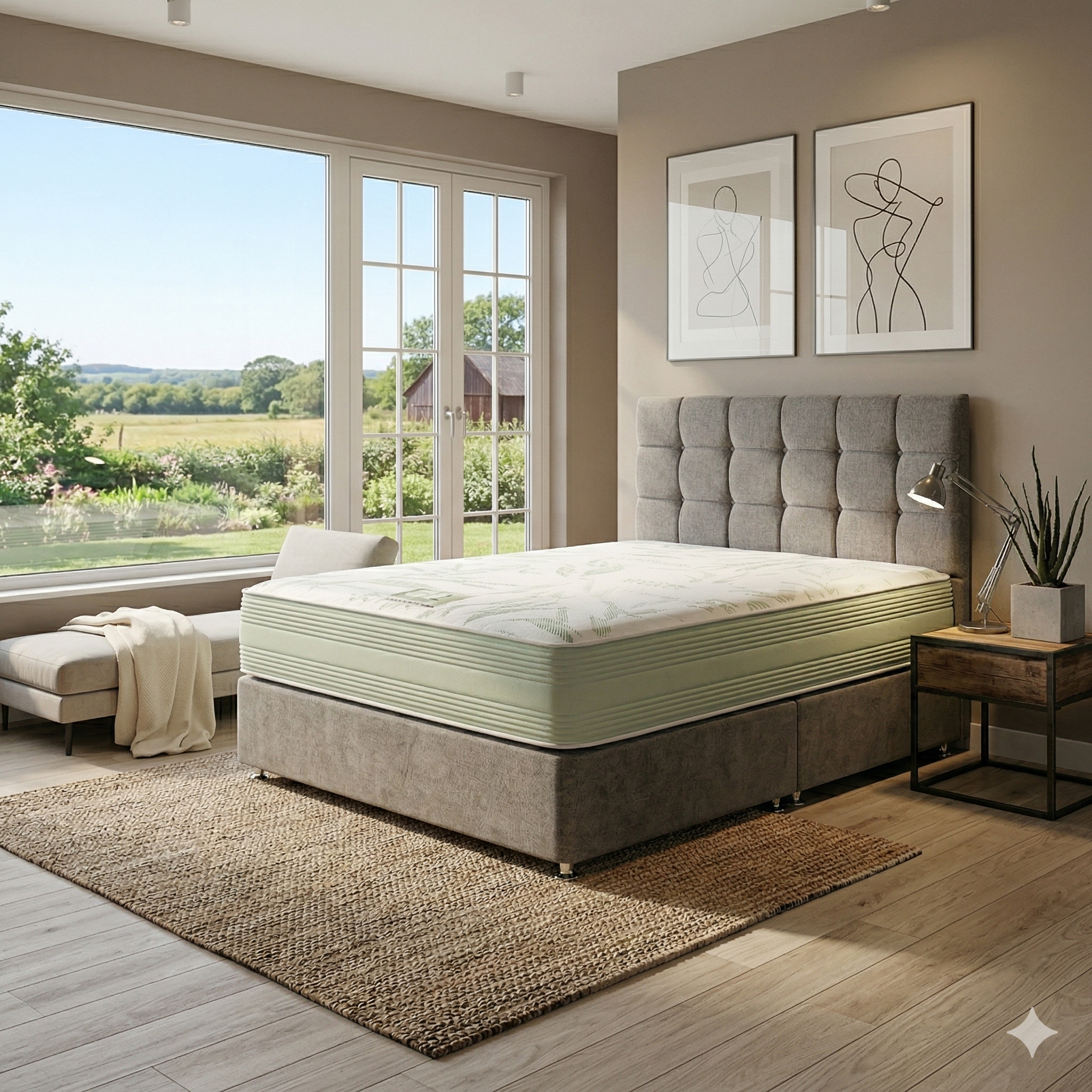 Vegan Mattress, Aishling Headboard and Divan Base Set