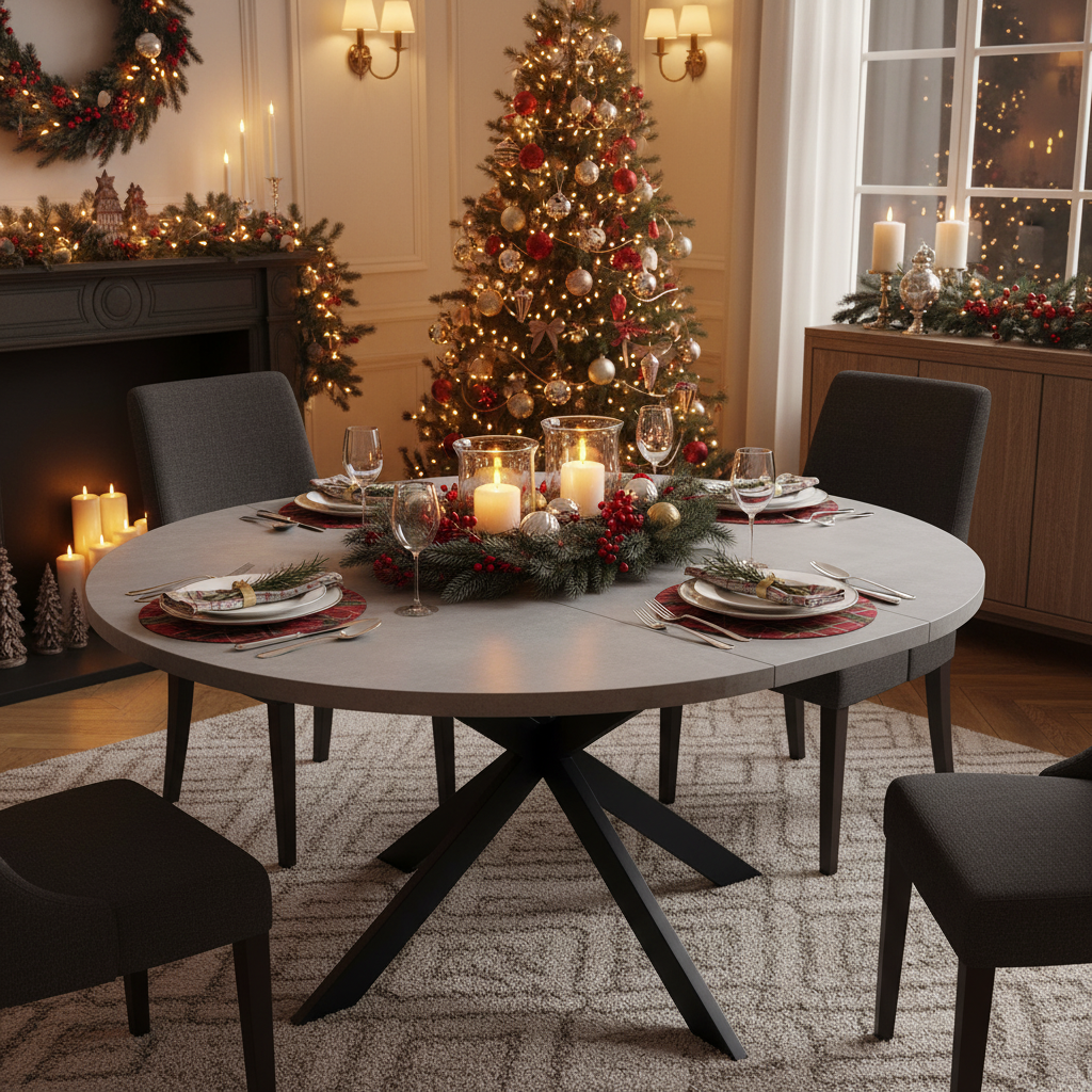 Greystones Concrete Round Extending Dining Table