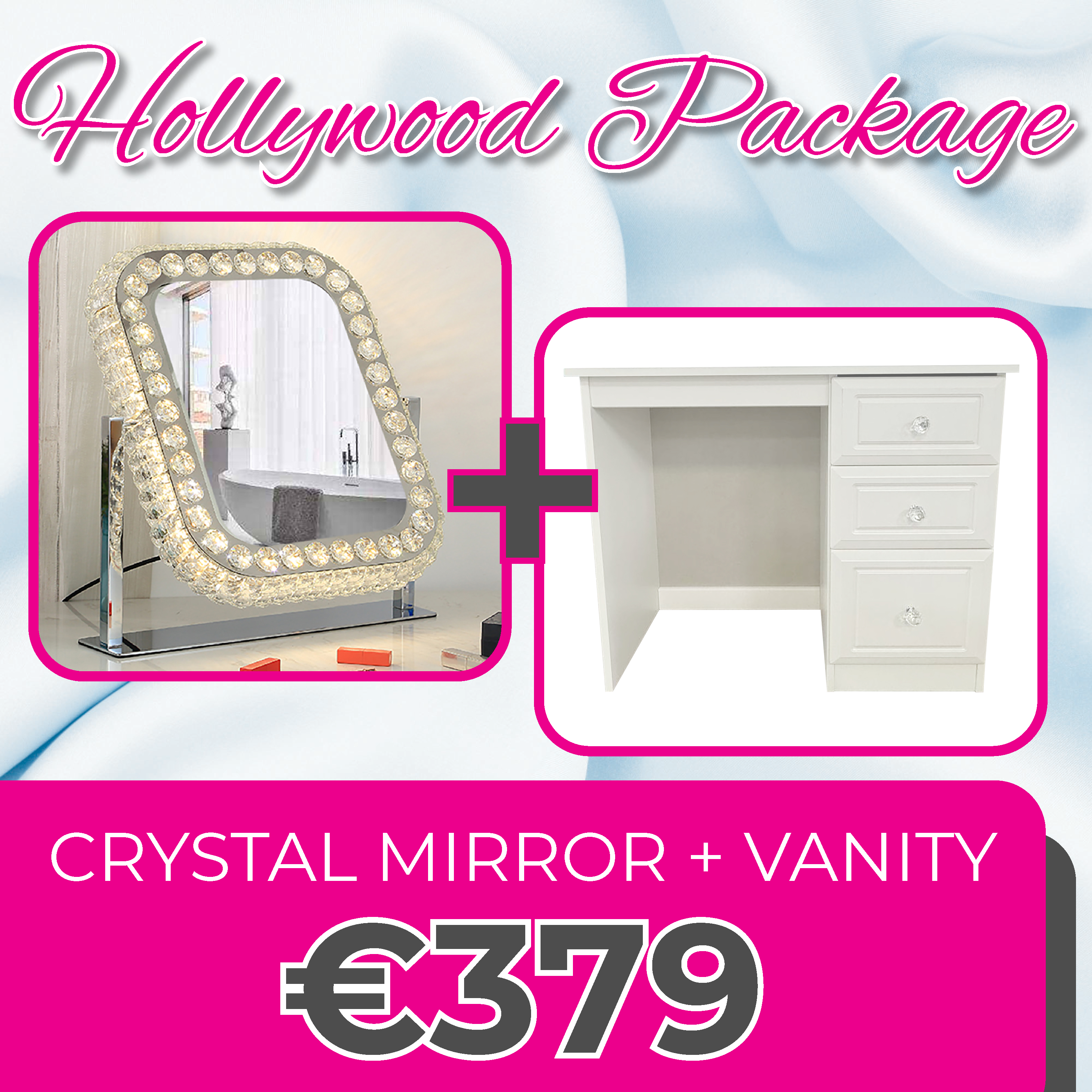 Hollywood Crystal Swivel Mirror & Vanity Unit