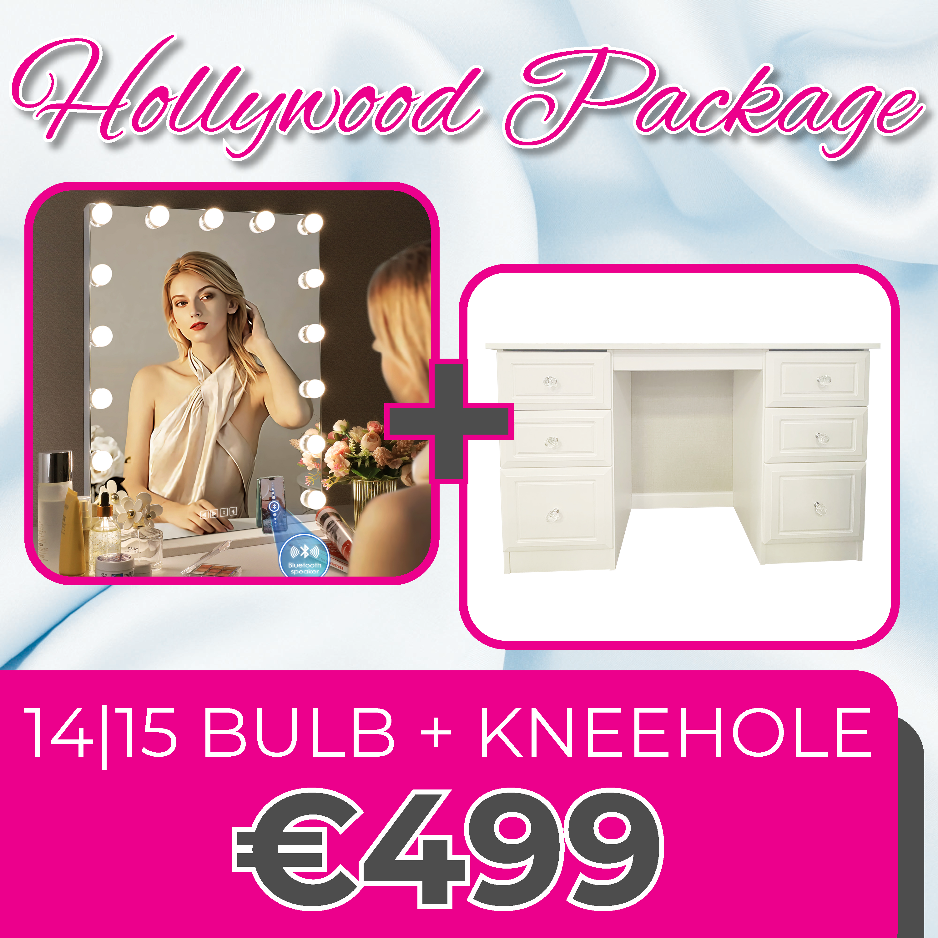 Hollywood 14/15 Bulb Mirror & Kneehole