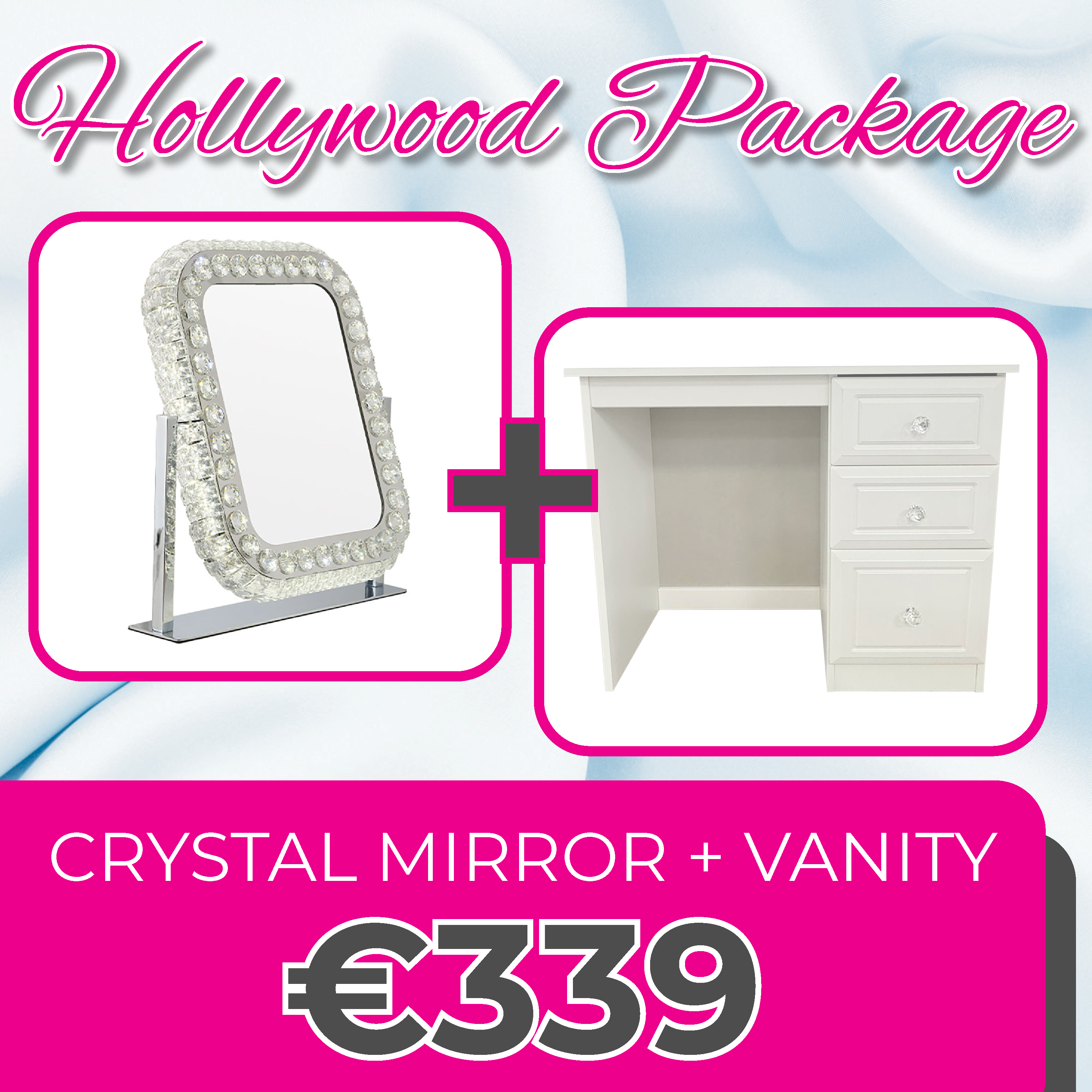 Hollywood Crystal Swivel Mirror & Vanity Unit