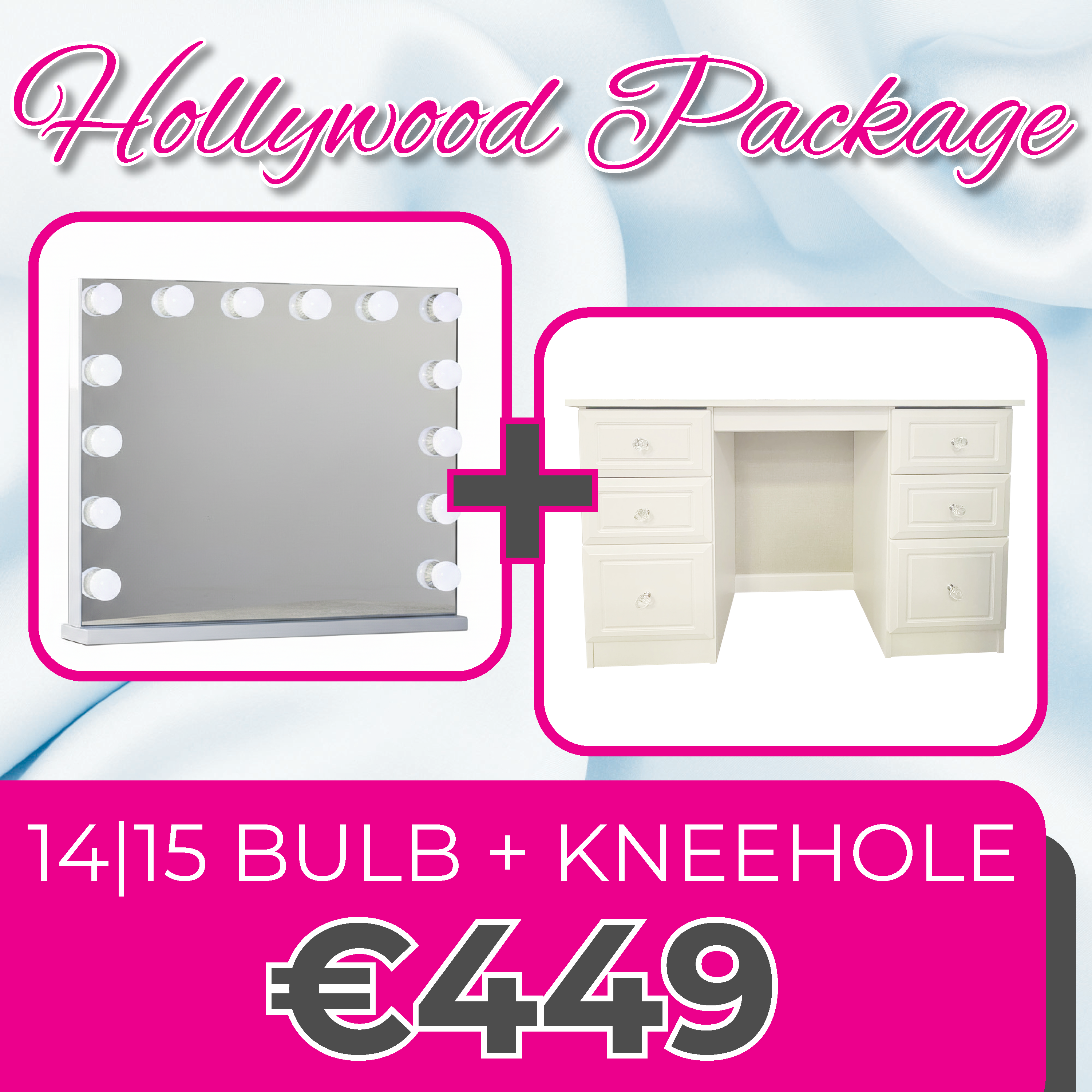 Hollywood 14/15 Bulb Mirror & Kneehole