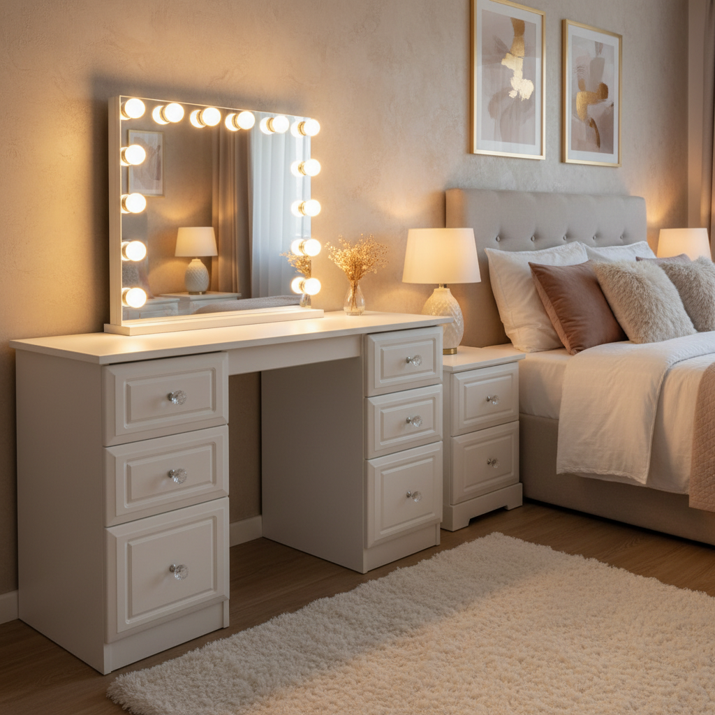 Hollywood 14/15 Bulb Mirror & Kneehole