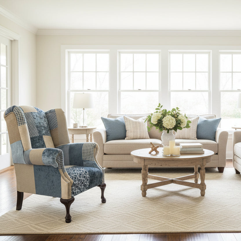 Queen Anne Patchwork Wing Armchair