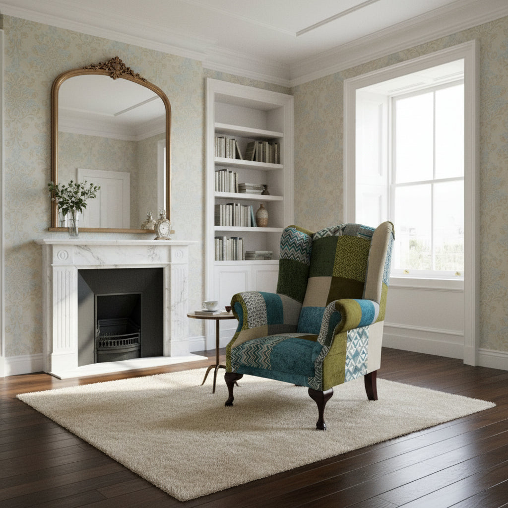 Queen Anne Patchwork Wing Armchair