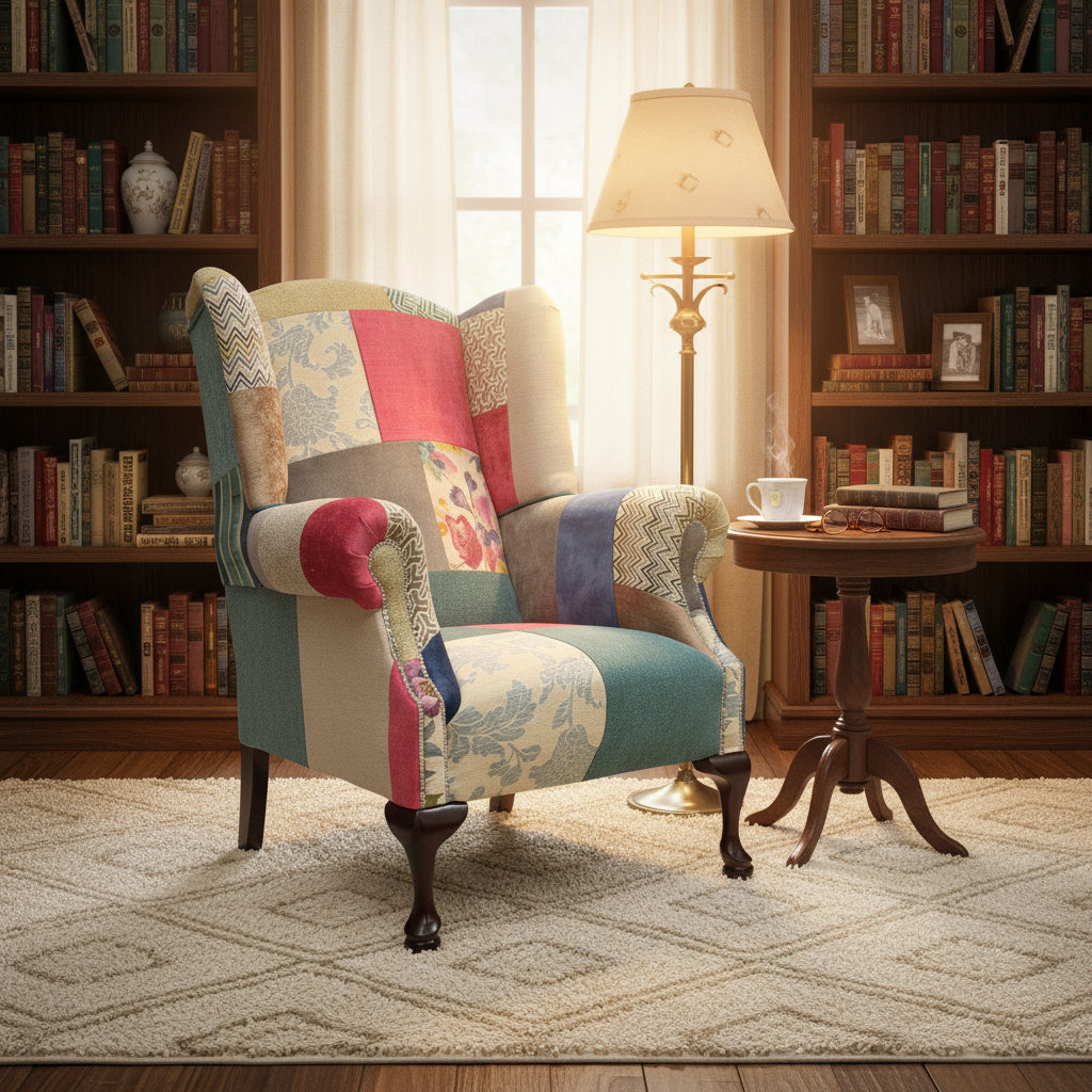 Queen Anne Patchwork Wing Armchair
