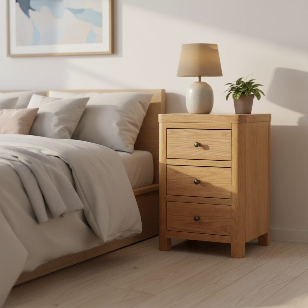 Renata Oak 3 Drawer Bedside Locker