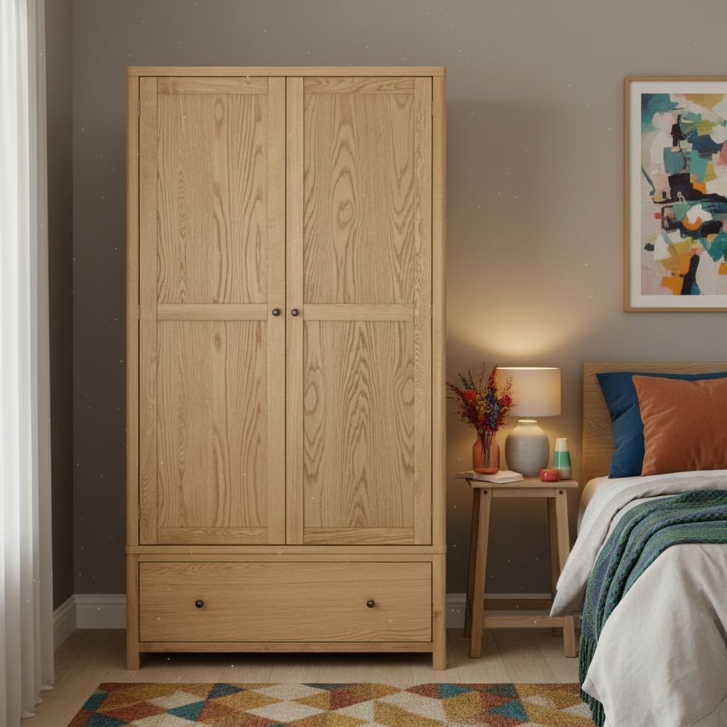 Renata 2 Door Oak Wardrobe with Drawer
