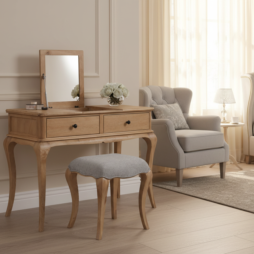 Seine Dressing Light Oak Table | Mirror | Stool