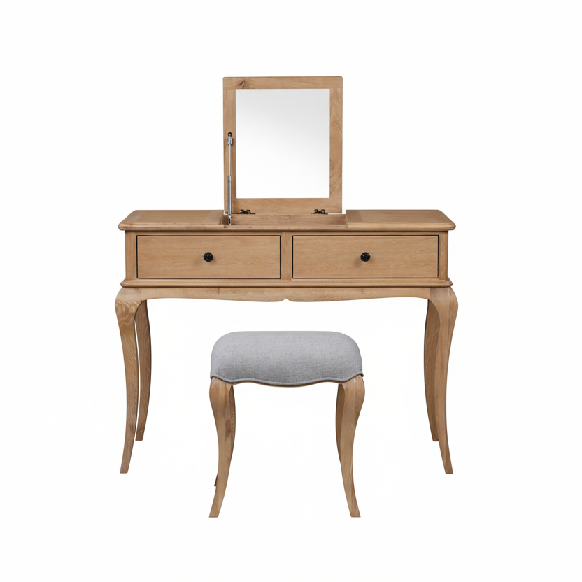 Seine Dressing Light Oak Table | Mirror | Stool