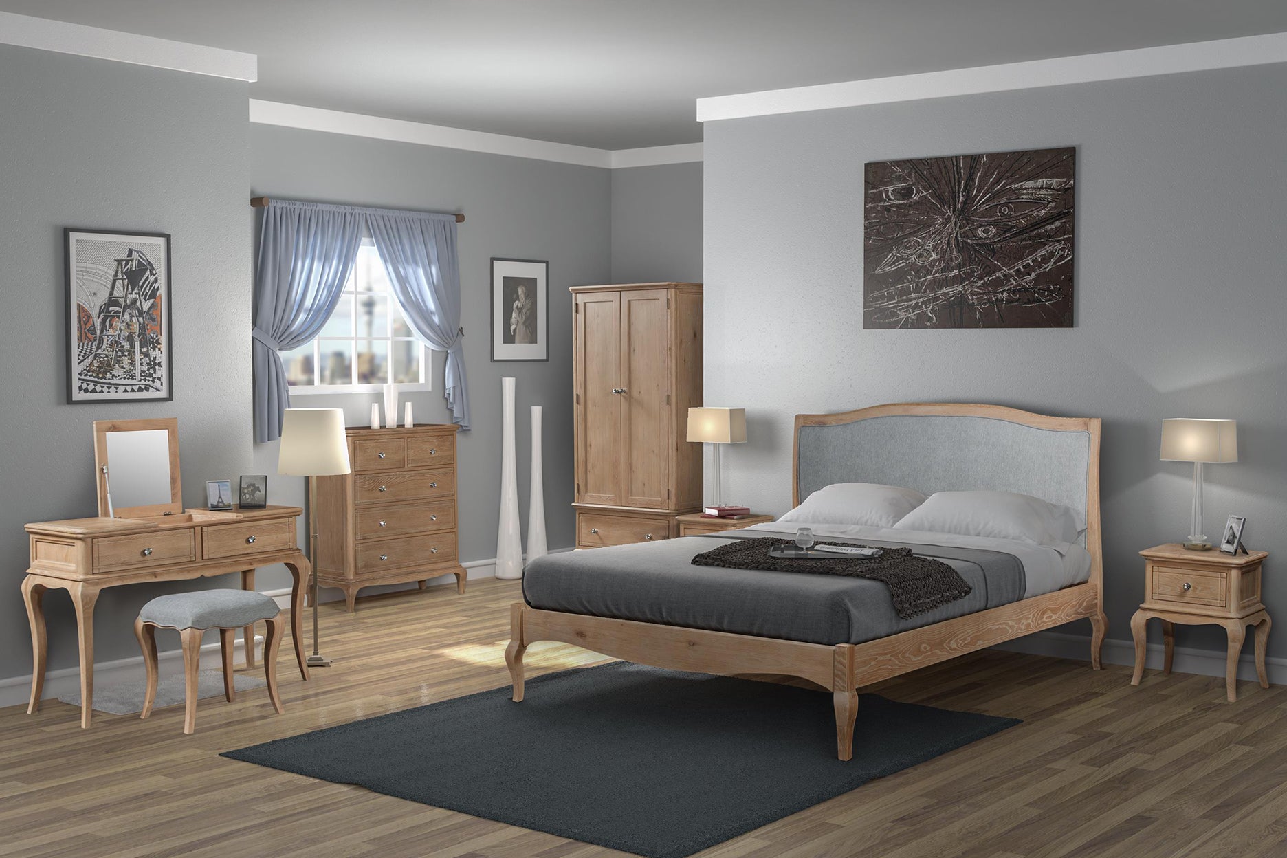 Seine Dressing Oak Table | Mirror | Stool