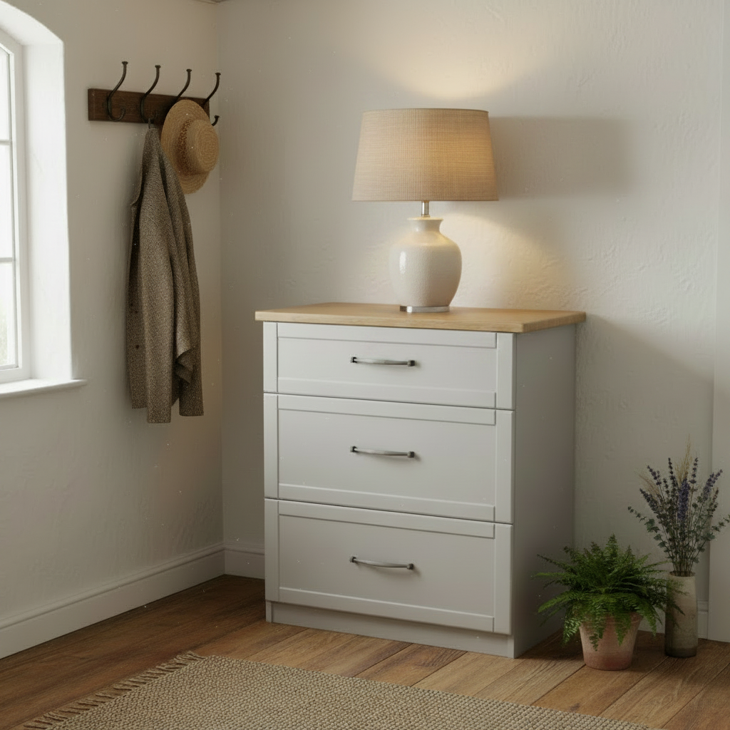 Shaker 3 Drawer Deep Chest with Oak Top