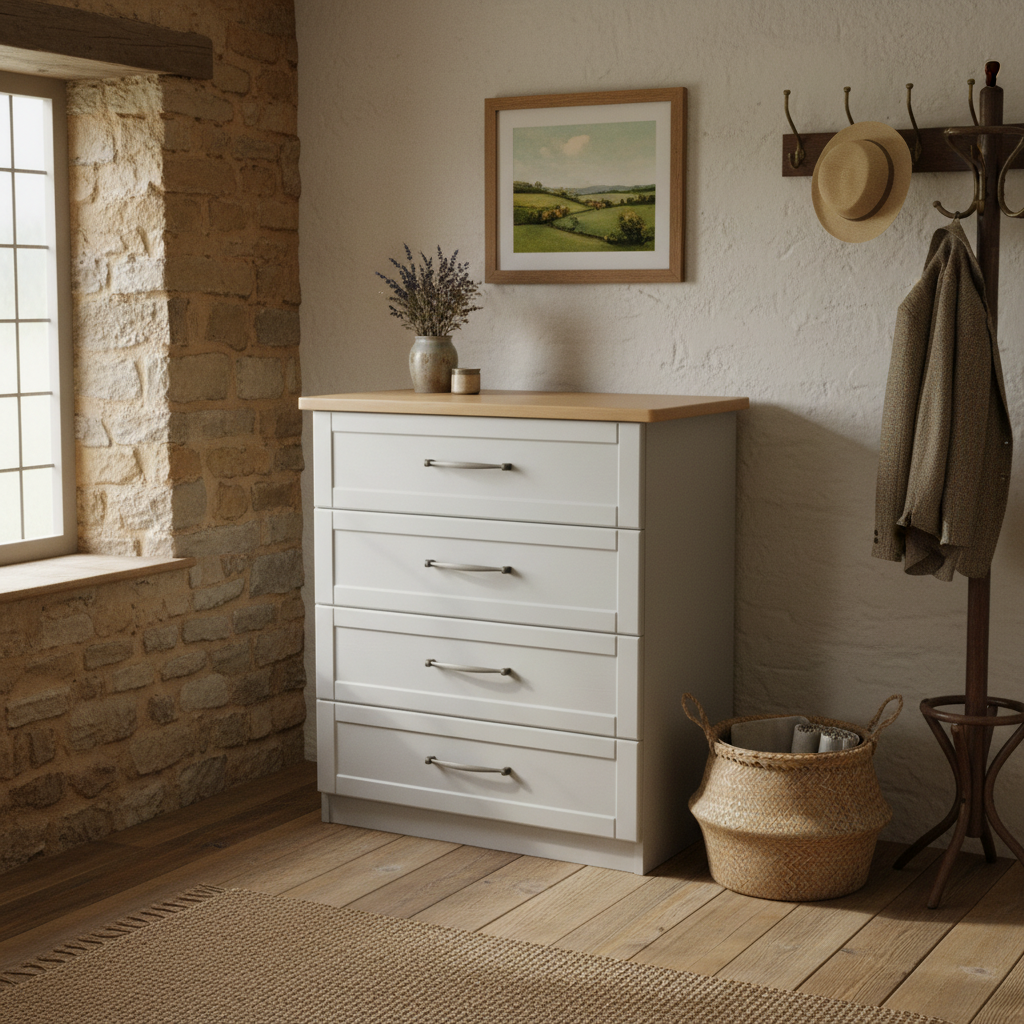 Shaker 4 Drawer Chest with Oak Top