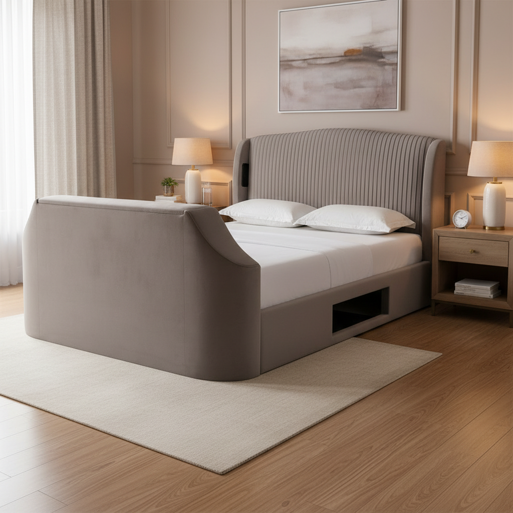 Velvet Upholstered TV Bed Frame